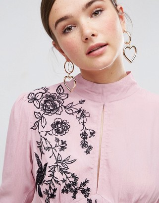 Asos Design ASOS Puff Sleeve Embroidered Blouse