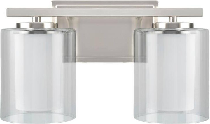 Aspen Creative Corporation 2-Light Satin Nickel Vanity Light with Clear Glass Shade