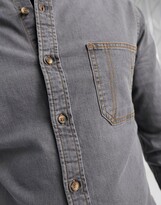 Thumbnail for your product : ASOS DESIGN skinny denim shirt in washed black with grandad collar