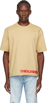 【送料&関税込】Dsquared2 Beige Crewneck T-shirt With Maxi L Dsquared2 T-Shirt COOL FIT with front maxi logo men