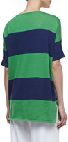 Thumbnail for your product : Joan Vass Striped Boxy Sweater, Navy/Emerald