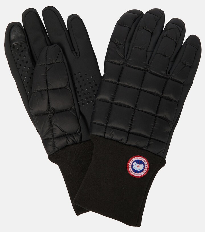 Black Canada Goose Goose Padded-panel Detail Logo Gloves in Grey Womens Accessories Gloves 