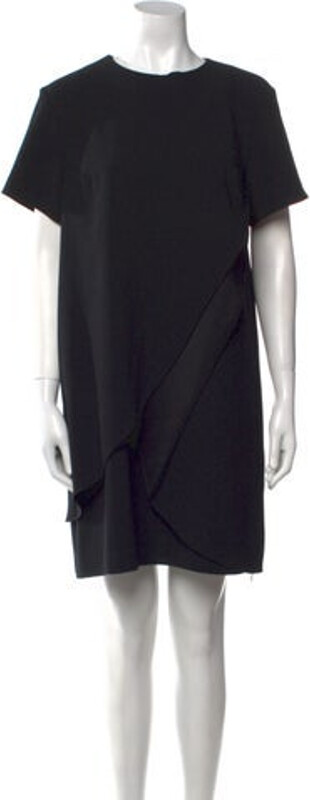 Kenzo Shift Dress Black Pleated Accents Short Sleeve with Crew Neck Concealed Zip Closure at Back