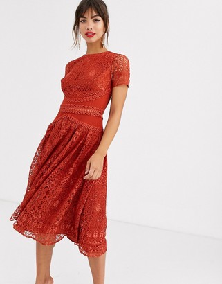 ASOS DESIGN DESIGN short sleeve prom dress in lace with circle trim details