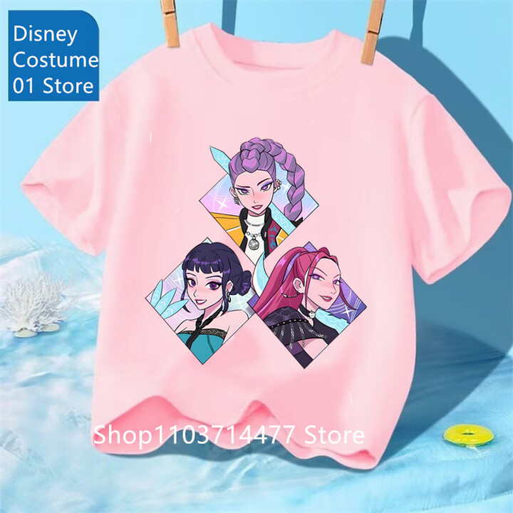Kids T-shirt KPop Demon Hunters 2025 Movie Crew Neck Cartoon Girls Boys Tee Casual Baby Print Fashion Casual Girl Clothes