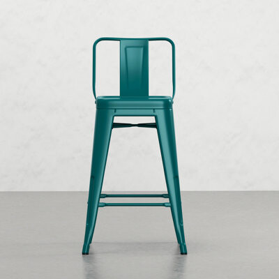 Latitude Run 24 Inch Metal Counter Stools - Industrial Theme With Comfortable Curved Seat Teal Blue Finish 24\