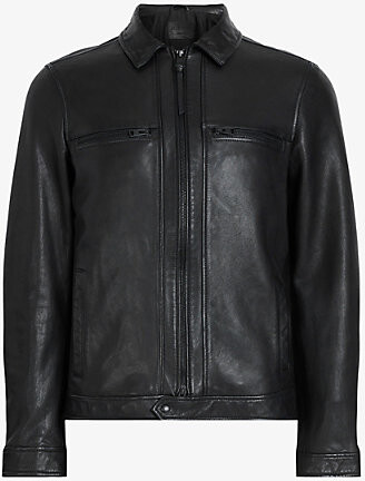 AllSaints Mens Black Luck Regular-Fit Leather Jacket L