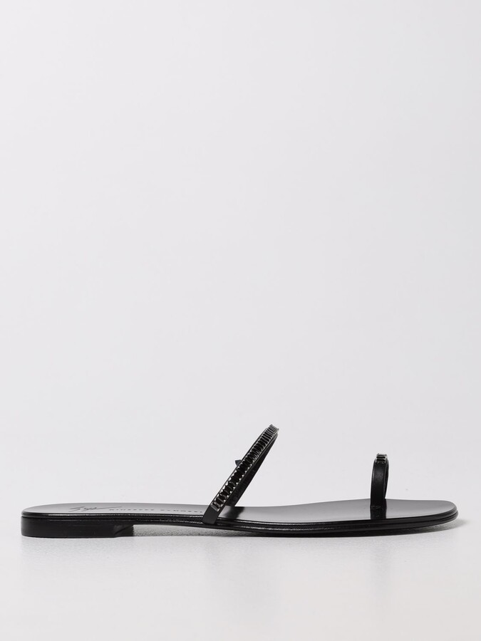 Giuseppe Zanotti laminated flat sandals with rhinestones - ShopStyle
