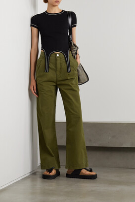 Frame Pleated Cotton-twill Wide-leg Pants - Green - ShopStyle