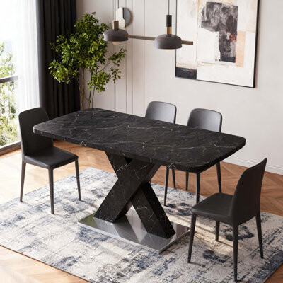 Ebern Designs Rectangle Dining Table With Metal Base