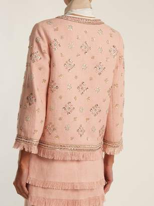 Andrew Gn Sequin-embellished Linen-blend Jacket - Womens - Light Pink