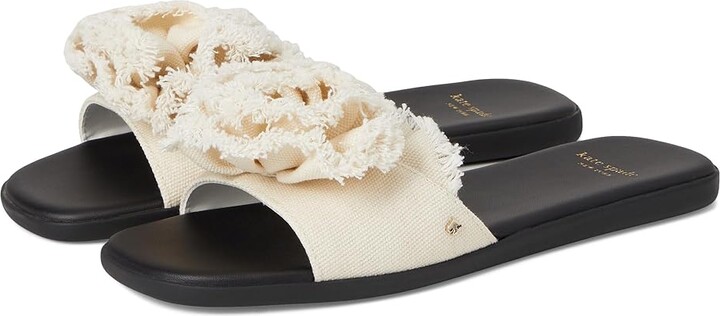 Kate Spade Flourish Canvas Flat Sandals Women's Wedge Shoes Cream/Black : 9.5 B - Medium, Textile