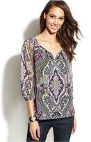 Thumbnail for your product : INC International Concepts Printed Three-Quarter-Sleeve Peasant Top