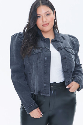 plus size puff sleeve denim jacket