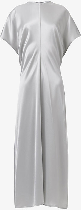 Leem Womens Grey Batwing-Sleeve Satin Midi Dress Xl