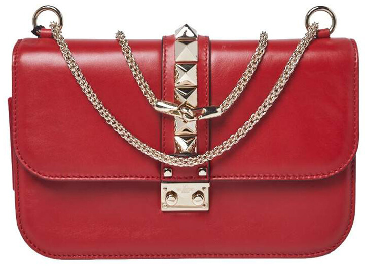Valentino Red Leather Medium Rockstud Glam Lock Flap Bag - ShopStyle