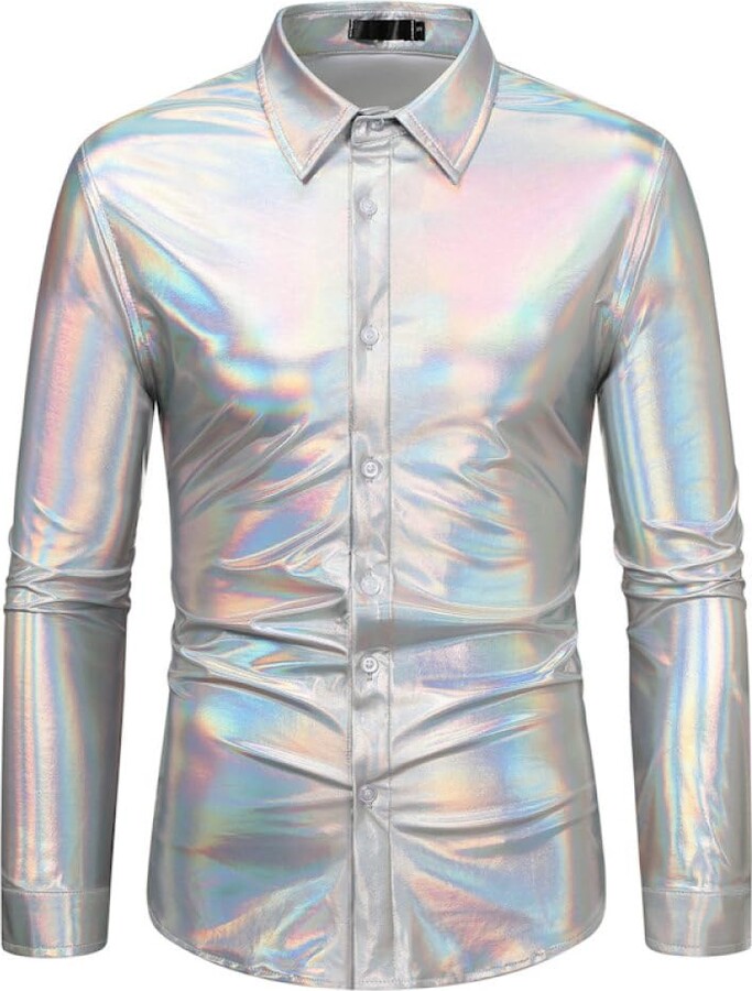 GSAEIMCT Shiny Metallic Shirt for Men - Classic Solid Color Dress Shirt ...