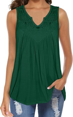 Cestyle Womens Sleeveless V Neck Shirts Pleated Front Flowy Tank Tops 