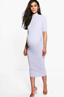 boohoo Maternity High Neck Rib Midi Dress