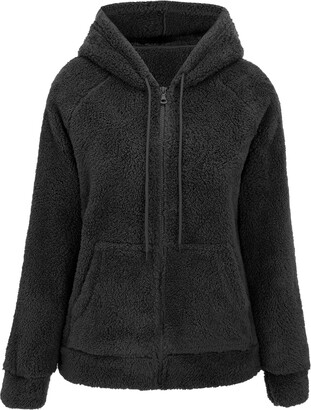 Ularma Womens Cute Oversized Fuzzy Fleece Jacket Hoodie Lightweight Fuax Fur Coat Cozy Cardigan Sweaters with Pockets 