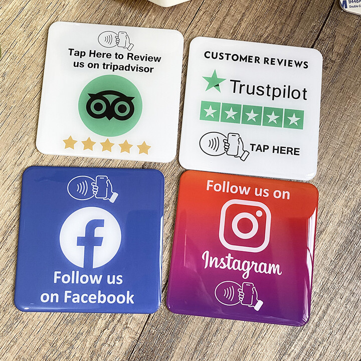 3.93"X3.93" Instagram Facebook Google Tripadvisor Trustpilot Review NFC Tap Card Sign Self-Adhesive Epoxy Plate Sticky