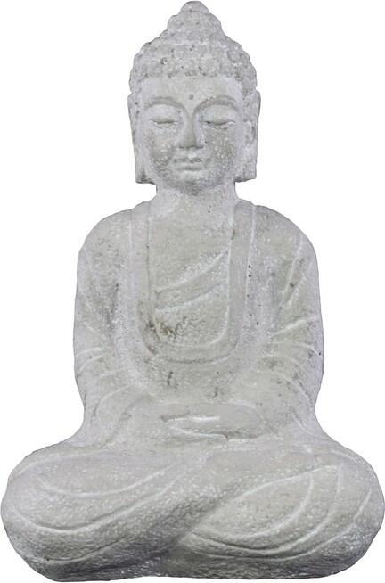 Benjara Ceramic Sitting Buddha Figurine with Round Ushnisha White 