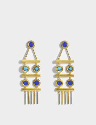 Lapis Joanna Laura Constantine Tribal Statement Earrings in Gold-Plated Brass with Lazuli and Malachite