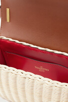 Thumbnail for your product : Valentino Garavani Embellished Leather And Raffia Shoulder Bag - Brown