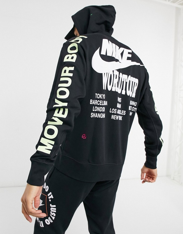 Nike World Tour Pack graphic hoodie in black - ShopStyle