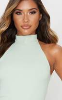 Thumbnail for your product : PrettyLittleThing Sage Green Ruffle Hem High Neck Skater Dress