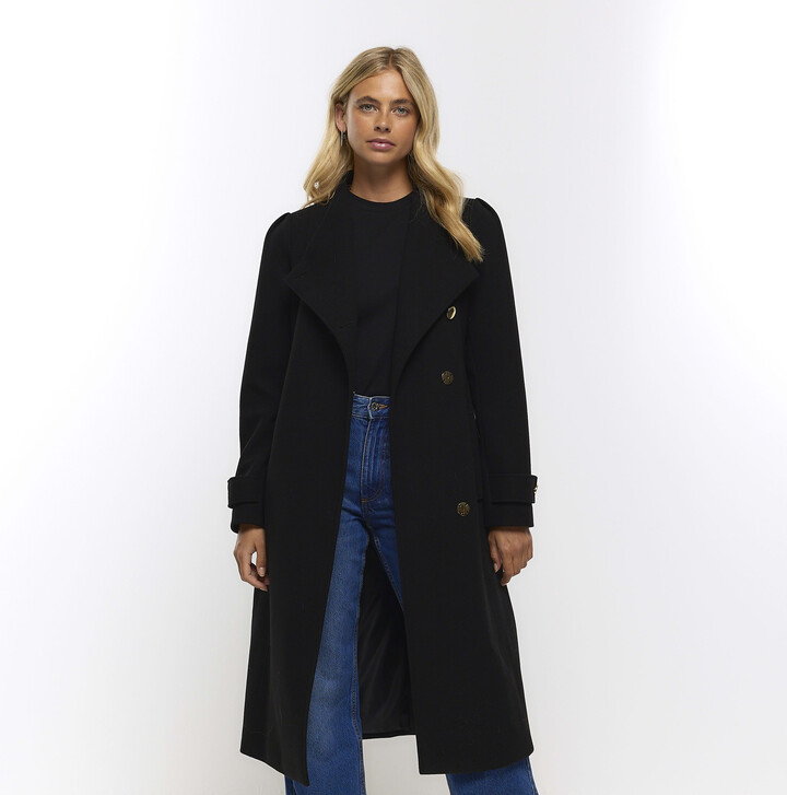 Kind Society River Island Womens Black Belted Wrap Coat
