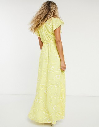 Twisted Wunder ruffle maxi dress in lemon floral