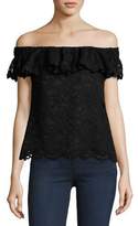 Thumbnail for your product : Rebecca Taylor Off-the-Shoulder Floral Lace Top, Black