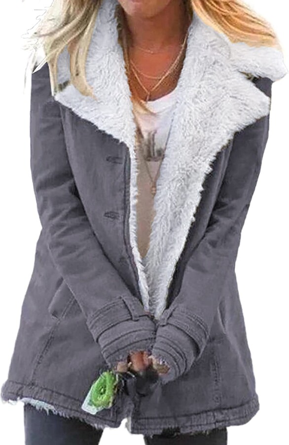 RNUYKE Womens Elegant Winter Outwear Warm Lapel Fluffy Faux Fur Coat Cardigan Solid Plush Short Overcoat Jacket 