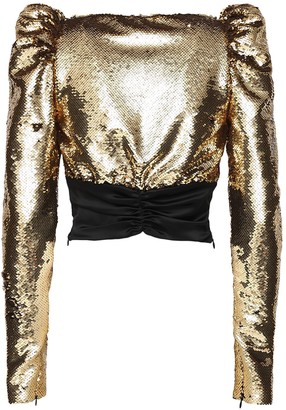 Amen Puff Sleeves Sequined Satin Top