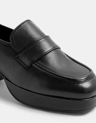 Topshop Felix leather heeled platform loafer in black - ShopStyle