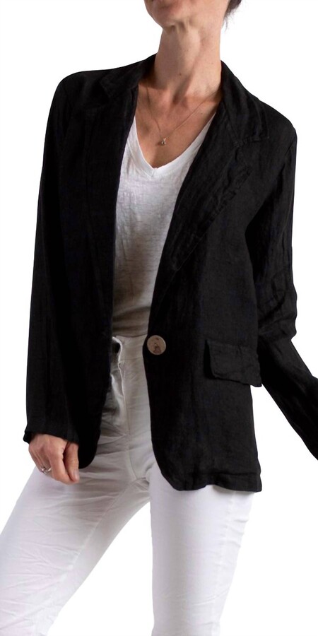 GIGI MODA Sabrina Linen Long Sleeve Blazer In Black