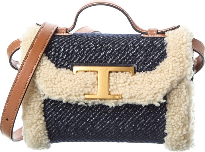 Tod's TOD’s T Timeless Denim & Shearling Shoulder Bag