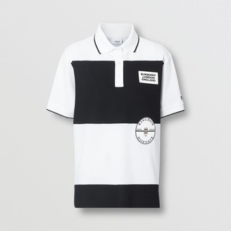 Burberry Logo Applique Striped Cotton Oversized Polo Shirt