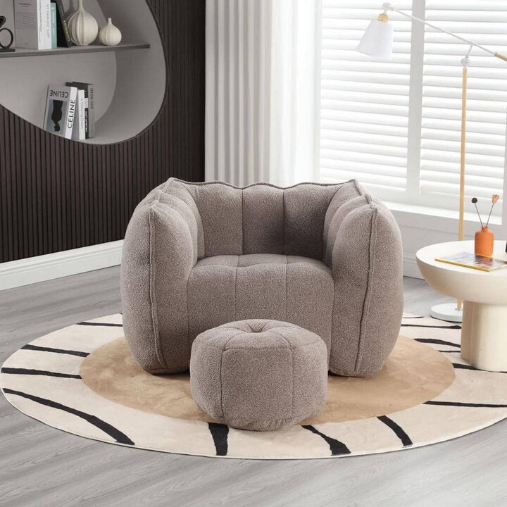 J&E Home 42.5 in. W Square Arm Bean Bag Velvet Lazy Square Sofa with Ottoman in. Coffee