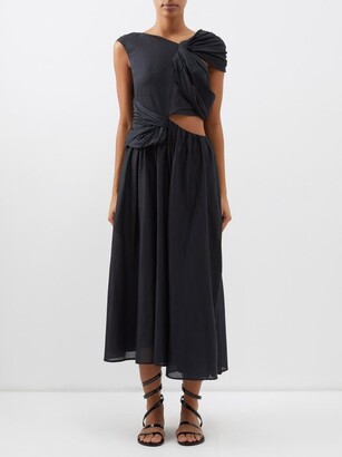 Merlette New York Rhapsody Asymmetric Cotton-voile Midi Dress - Black