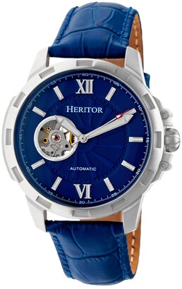 Heritor Automatic Bonavento Silver & Blue Leather Watches 44mm