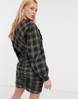 Thumbnail for your product : ASOS DESIGN high neck tuck sleeve mini dress in check