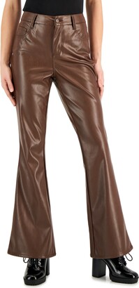 Dollhouse Juniors' Glossy High Rise Faux-Leather Flare Jeans