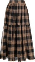 Tiered Check-Pattern Midi-Skirt 