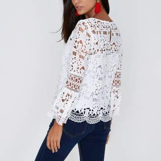 River Island Womens White star lace bell sleeve top