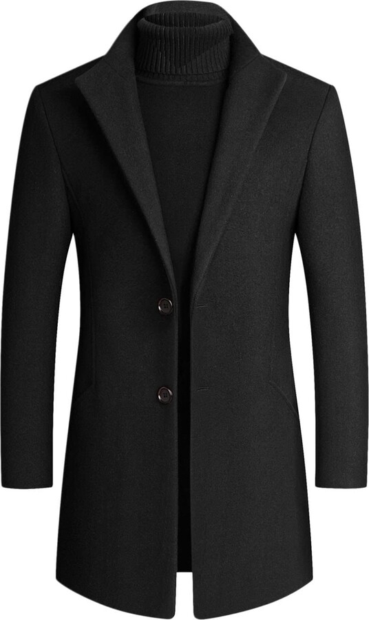 Generic Men's Trench Coat Long Wool Blend Overcoat Winter Warm Jacket