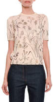 Thumbnail for your product : Bottega Veneta Short-Sleeve Crewneck Floral-Print Cashmere Top