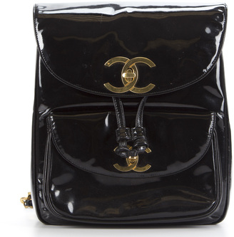 Chanel Black Patent Leather Vintage CC Backpack