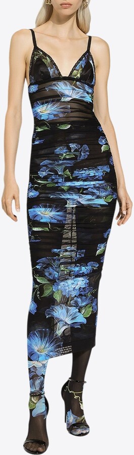 Dolce & Gabbana Bluebell Print Tulle Midi Slip Dress